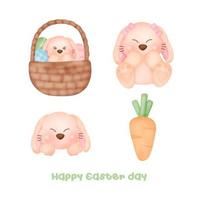 Set of Cute  Easter rabbit in watercolor style vector