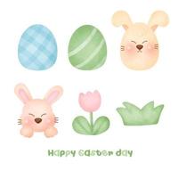 conjunto de lindo conejo de pascua en estilo acuarela vector