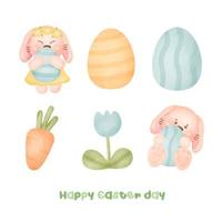 Set of Cute  Easter rabbit in watercolor style vector