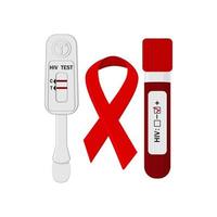 An HIV testing kit with a laboratory test tube for blood analysis. Vector illustration.