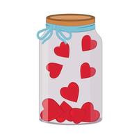 Red hearts in a glass jar. Give and share your love, hope, and support with people. Vector illustration