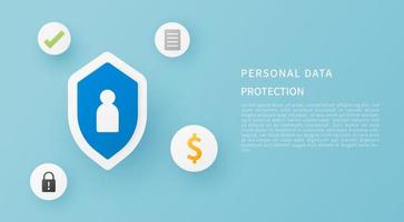 Personal data protection concept. Vector banner template design. Paper cut style. Vector illustration.