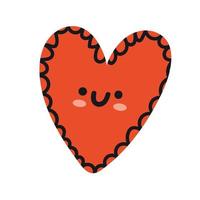 lindo corazón rojo dibujado a mano con cara. día de san valentín, concepto de amor. vector