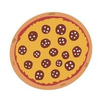 Hand drawn pizza with tomato sauce, cheese and salami. Flat food illustration.