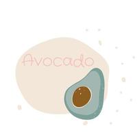 Flat avocado hand drawn vector illustration. Ripe fruit, juicy organic food abstract drawing isolated on pastel beige background. Trendy home decor. Modern color print