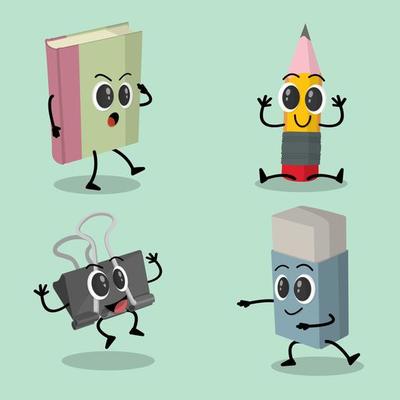 set of cute stationary character