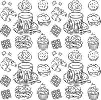 Top view of breakfast food and drinks vector