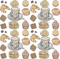 Top view of breakfast food and drinks vector