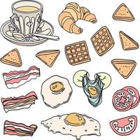 Top view of breakfast food and drinks vector