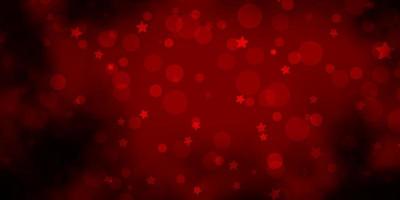 Dark Red vector background with circles, stars.