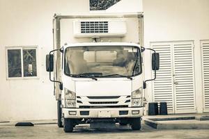 White mexican truck car at Gulf petrol gas station Mexico. photo