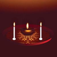 Set of 3D lamps with flame for indian festival Diwali on dark background vector