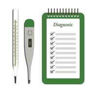 Medical Diagnosis and Check up  Board with Medical electrical thermometer and glass thermometer for medical promotions and illustrations