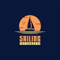 Sailing Yacht at Sunset or Sunrise Silhouette Logo design inspiration vector