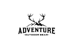 logotipo de asta de ciervo y montaña para inspiración de diseño de marca de equipo de aventura al aire libre vector