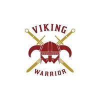 Ancient Warrior Helmet Armor of Viking And crossed swords Logo Design vector