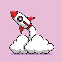 Rocket Launch Cartoon Vector Icon Illustration. Science Technology Icon Concept Isolated Premium Vector. Flat Cartoon Style