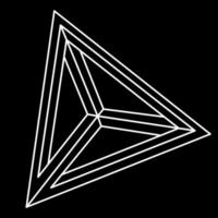 Impossible shapes. Line design. Isolated on a black background. Vector illustration. Optical illusion objects. Optical art triangle. Unreal geometric figures. Sacred geometry shape.