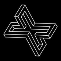 Impossible shapes. Sacred geometry figures. Optical illusion. Abstract eternal geometric object. Impossible endless outline. Line art. Optical art. Impossible geometry shape on a black background. vector