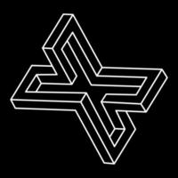 Impossible shapes. Sacred geometry figures. Optical illusion. Abstract eternal geometric object. Impossible endless outline. Line art. Optical art. Impossible geometry shape on a black background. vector