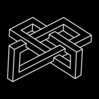 Impossible shape. Sacred geometry. Optical illusion. Abstract eternal geometric object. Impossible endless outline. Line art. Optical art. Impossible geometry shape on a black background. vector