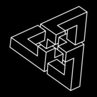 Impossible shape. Line design. Isolated on a black background. Vector illustration. Optical illusion objects. Optical art. Sacred geometry figures.