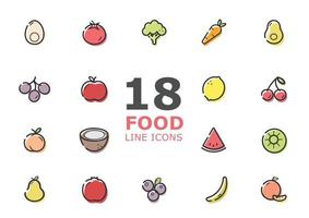 Set of colorful fruit and vegetables icons isolated on light background. vector