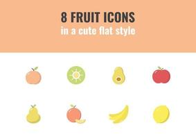 Set of colorful fruit icons isolated on light background. vector