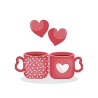 Valentine's Day card. Illustration of two pink mugs. vector