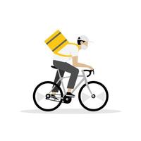 Online delivery service, man riding bicycle vector silhouette isolated on white background