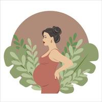 linda mujer embarazada. el concepto de embarazo, maternidad, familia. diseño plano con espacio de copia. mamá feliz vector