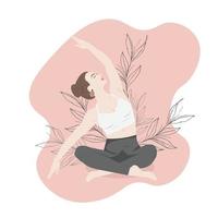 Mindfulness, meditation and yoga background in pastel vintage colors with women sit with crossed legs and meditate vector