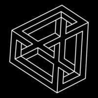 Impossible shape. Sacred geometry. Optical illusion. Abstract eternal geometric object. Impossible endless outline. Op art. Impossible geometry symbol on a black background. Line art. Geometric figure vector