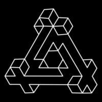 Impossible shapes. Line design. Isolated on a black background. Vector illustration. Optical illusion objects. Optical art triangle. Sacred geometry.