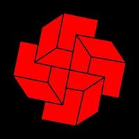 Impossible shapes. Sacred geometry. Optical illusion modern logo. Abstract eternal geometric object. Optical art. Impossible geometry symbol on a black background. Line art. vector