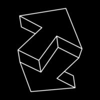 Unreal geometric figures. Impossible objects. Arrows isolated on a black background. Vector outline illustration. Optical art shapes. Sacred geometry. Optical illusion figure.