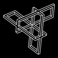 Impossible shapes. Sacred geometry. Optical illusion. Abstract eternal geometric object. Impossible endless outline. Line art. Op art. Impossible shape on a black background. Unreal geometric figures. vector