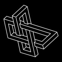 Impossible shapes. Sacred geometry figure. Optical illusion. Abstract eternal geometric object. Impossible endless outline shape. Line art. Optical art. Impossible geometry shape on a black background vector