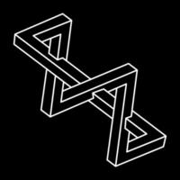 Impossible shape. Sacred geometry. Optical illusion. Abstract eternal geometric object. Impossible endless outline. Op art. Impossible geometry symbol on a black background. Line art. vector