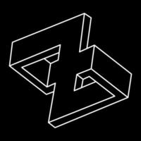 Impossible shapes. Sacred geometry. Optical illusion. Abstract eternal geometric object. Impossible endless outline. Line art. Op art. Impossible geometry shape on a black background. vector