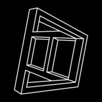 Impossible shapes. Sacred geometry. Optical illusion. Abstract eternal geometric object. Impossible endless outline. Op art. Impossible geometry symbol on a black background. Line art. vector