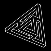 Impossible shapes. Geometry. Line design. Isolated on a black background. Vector illustration. Optical illusion objects. Optical art figures.