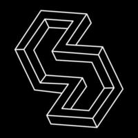 Optical illusion shape, impossible figure, white lines on a black background, optical art object. vector