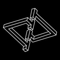 Impossible shapes. Sacred geometry. Optical illusion. Abstract eternal geometric object. Impossible endless outline. Op art. Impossible geometry symbol on a black background. Line art. vector