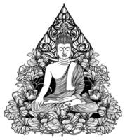 Tattoo art buddha thai design on lotus hand drawing and sketch vector