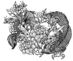 Tattoo art dragon hand drawing sketch vector