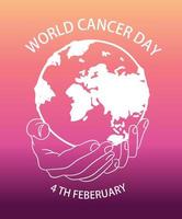 día mundial contra el cáncer mano sosteniendo el mundo diseño tomados de la mano dibujo vector