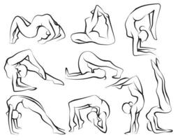 hand drawing yoga sketch black and white with line art illustration isolated on white background. vector