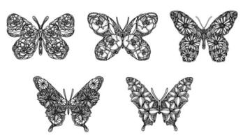 tatuaje arte mariposa bosquejo blanco y negro vector