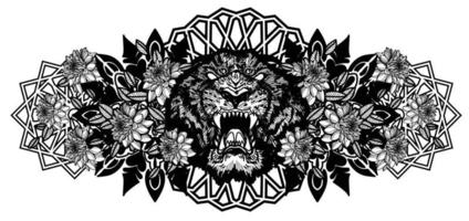 Tattoo art tiger hand drawing and sketch black and white vector